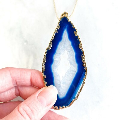 blue black Druzy geode Agate slice pendant stone EA1229