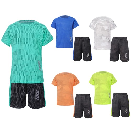 Kids Boys Shorts Exercise Activewear Team Tracksuit Pullover T-Shirt Summer Gym - Picture 2 of 54
