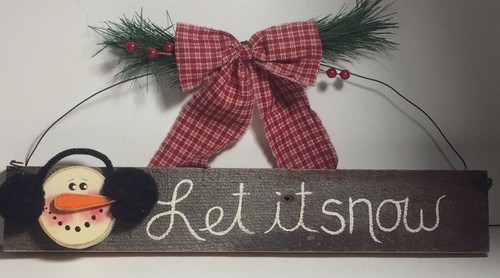 Primitives Weihnachtsschild Schneemann Barnwood Vintage Bauernhaus rustikal Schild Handarbeit - Bild 1 von 5