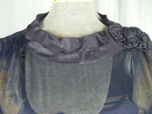 Antique 1927 Navy Blue Chiffon Silk Flapper Dress & note 3 pcs-Bust 38/2XS-XS - Picture 6 of 23
