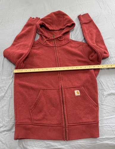 Carhartt Boys Hoodie S (4-6) Red Cotton Fleece Lined Pockets Hooded Full Zip - Picture 5 of 9