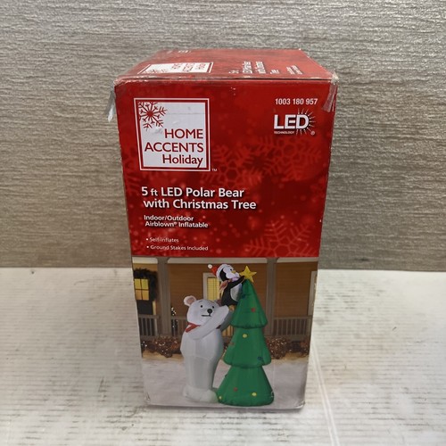Home Accents Holiday 5Ft Led Polar Bear W/ Christmas Tree Model #114378 NEW OPEN - Picture 5 of 11