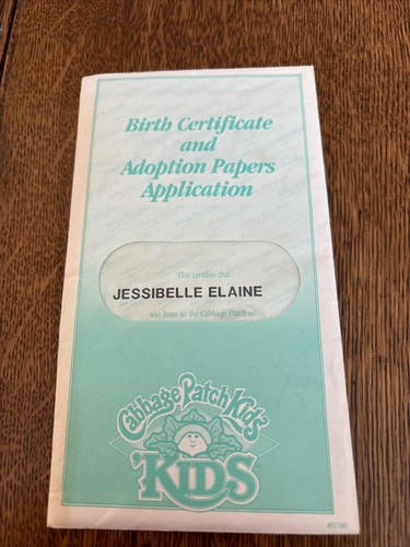 Cabbage Patch Kids Orig  Birth Certificate adoption papers Jessibelle Elaine NEW - Picture 1 of 5