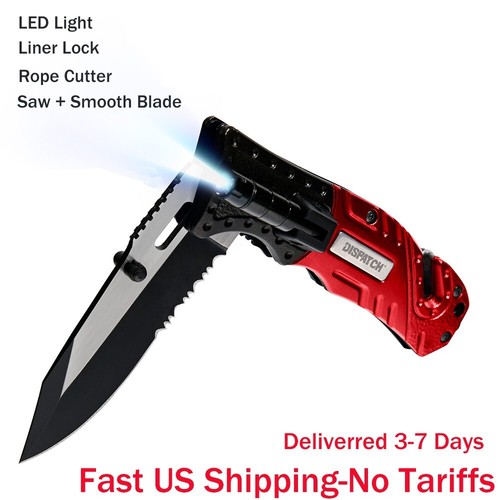Dispatch Tactical Folding Knife with LED Flashlight & Multi-Tool  EDC Camping