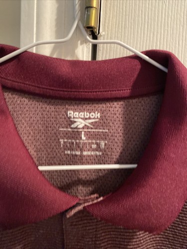 Reebok Polo Golf Burgundy Men’s Size L Workout Ready Striped Shirt - Picture 2 of 5