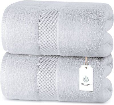 White Classic Luxury Bath Towels - Cotton Hotel spa Towel 27x54 4-Pack  White-Grey