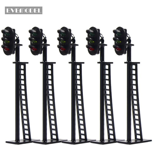 JTD04 5pcs Model Railway 3-Light Block Signals G/Y/R HO Scale 6.8cm 12V Led New - Foto 1 di 6