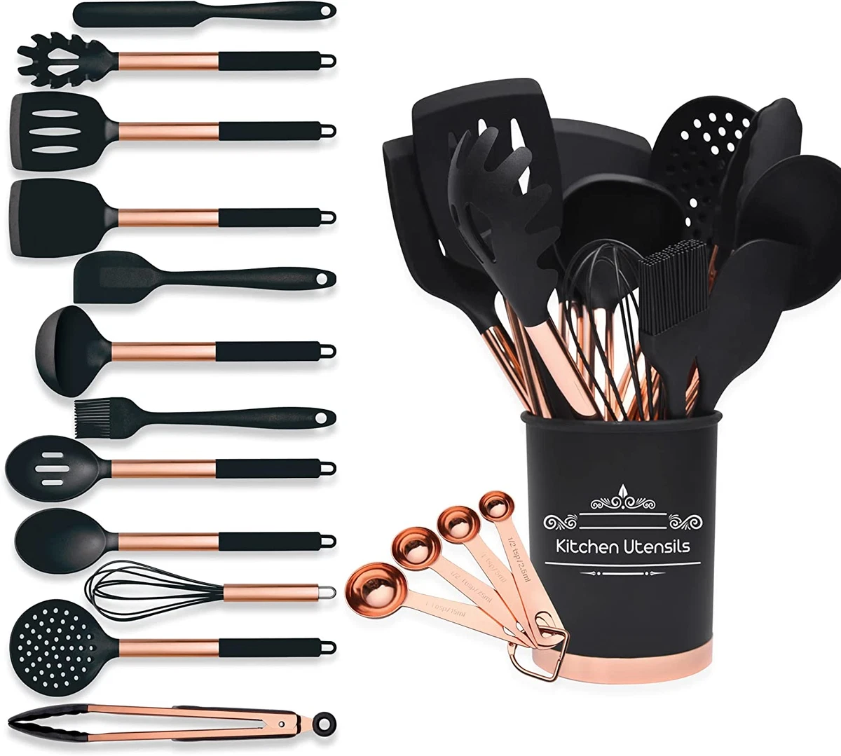 Heat Resistant Kitchen Utensils, Stainless Silicone Utensils Set