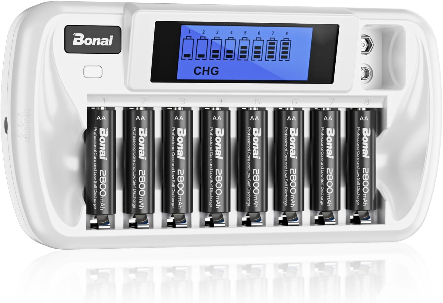 Rechargeable AA Batteries and 8+1 Bay LCD Charger Combo-image