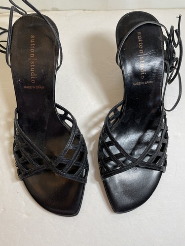 sutton studio Ankle Wrap Strap heels black leather 36 Euro (5.5 Us) - Picture 2 of 3