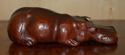 PAIR OF COLLECTABLE LIBERTY'S OMERSA BROWN LEATHER HIPPOPOTAMUS FOOTSTOOL HIPPO - Picture 8 of 16