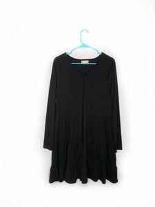 Altar-d-State-Long-Sleeve-Ruffle-Trim-Black-Dress-Size-Large