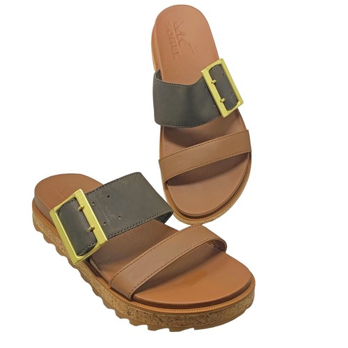 Sore Roaming Buckle Velvet Tan Platform Slide Sandals Womens Size 6 - Picture 9 of 11