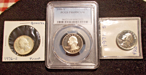 LOT OF 3 PROOF WASHINGTON QUARTERS 1988-S PCGS PR69DCAM 1971-S & 1976-S