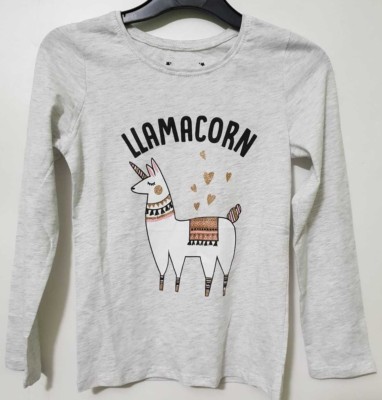 LLAMACORN T-Shirt Top Girls Kids Long Sleeve Sticker Print TEE Vest Primark