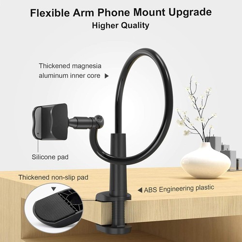 Phone Holder Bed Gooseneck Mount, Flexible Arm 360 Mount Clip Adjustable Bracket - Picture 4 of 21