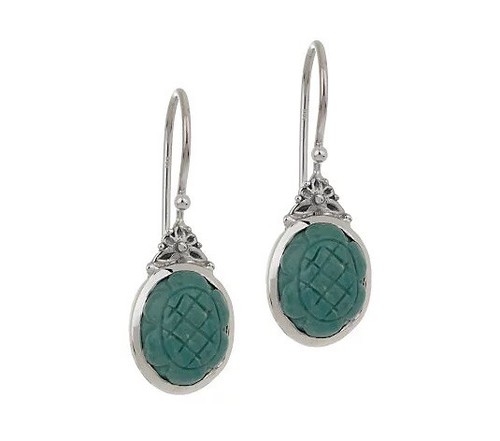 QVC Artisan Crafted .925 Sterling Carved Turquoise Earrings Brand New - Picture 1 of 3