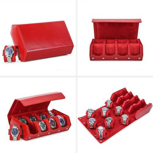 Saffiano Leather Watch Storage Box Organizer For 8 Watches Christmas Gift - Picture 36 of 43
