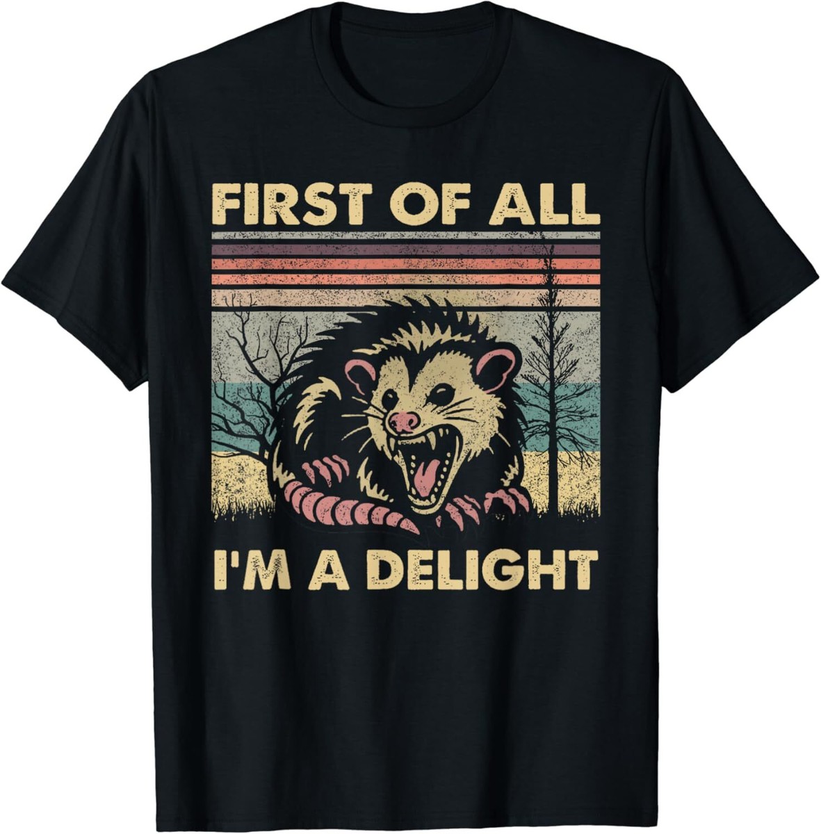 Angry Opossum Possum First of All I'm A Delight Sarcastic T-Shirt - Main Image
