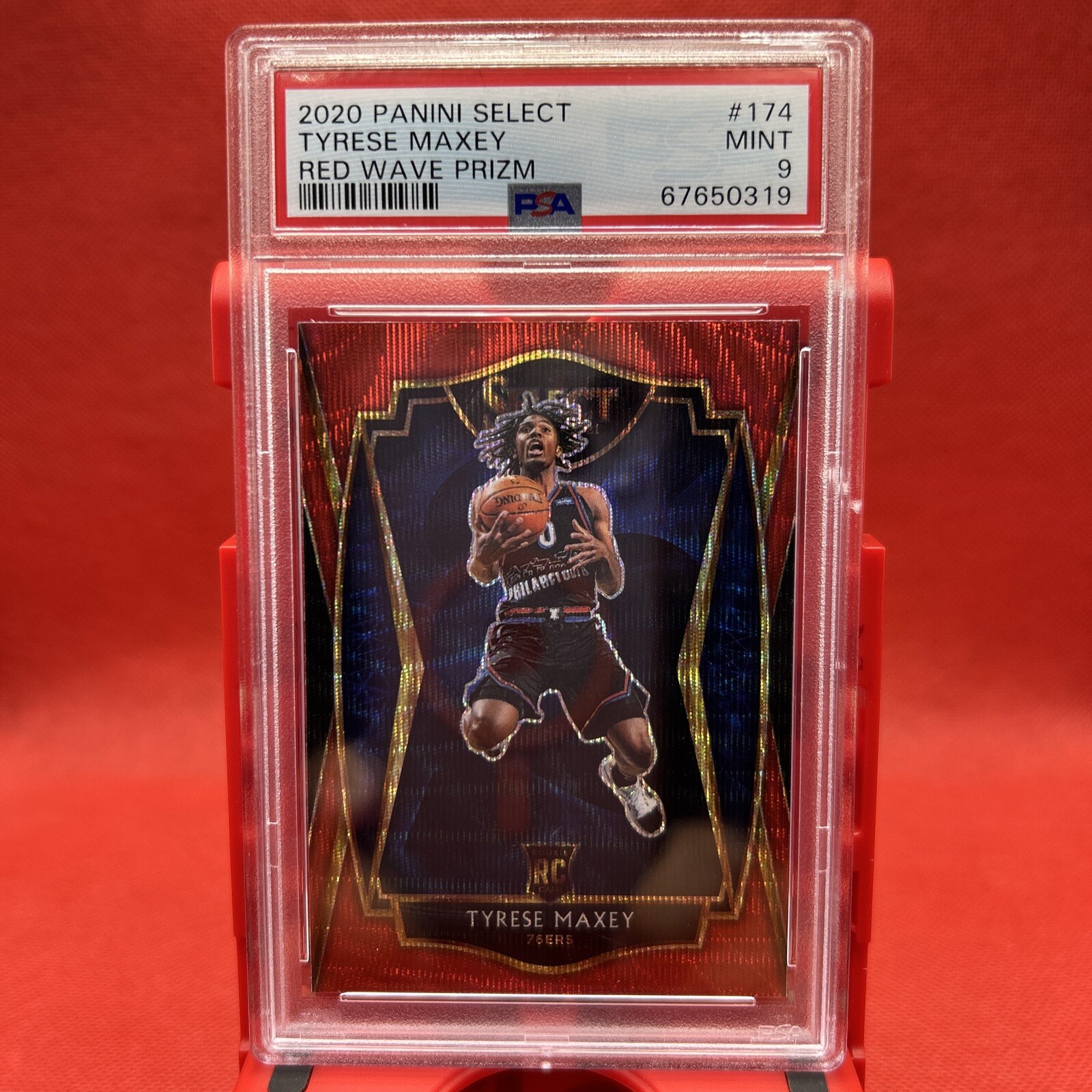 2020 Select Premier Level Red Wave Prizm Tyrese Maxey #174 PSA 9 MINT Rookie RC