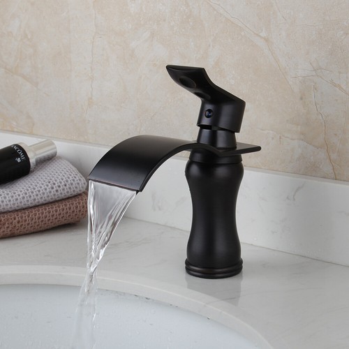 Oil Rubbed Bronze Bathroom Basin Sink Mixer Faucet Black Waterfal Deck Mount Tap - Picture 1 of 10
