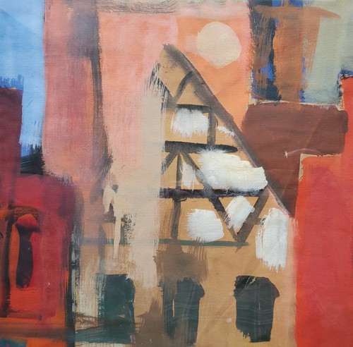 Pintura acuarela tinta paisaje casas ciudad Gerda Henning herencia monograma - Imagen 6 de 9