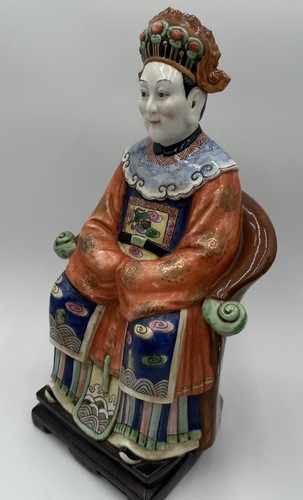 Antique Hand Painted Porcelain Chinese Emperor And Empress Statues Figurines - Picture 12 of 24