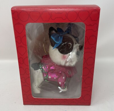 Fido Dog Ornament NIB Painted Glass Glitter