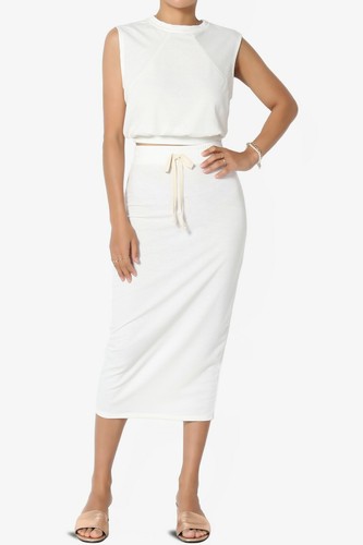 TheMogan S~3X Baby Terry Semi Crop Tank Top & Pencil Calf Midi Skirt 2 PC SET - Picture 117 of 218