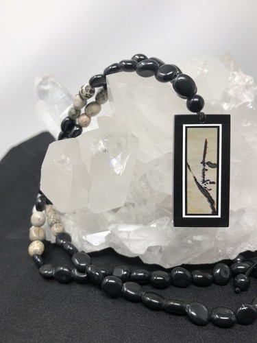 Adjustable Mosaic Inlay Nature Jasper & Obsidian Pendant Polished P11 - Picture 4 of 12