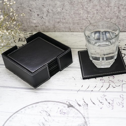 Genuine Buff Leather Tea Coasters Set of 6 with Stand || Coasters for Cups - Picture 19 of 43