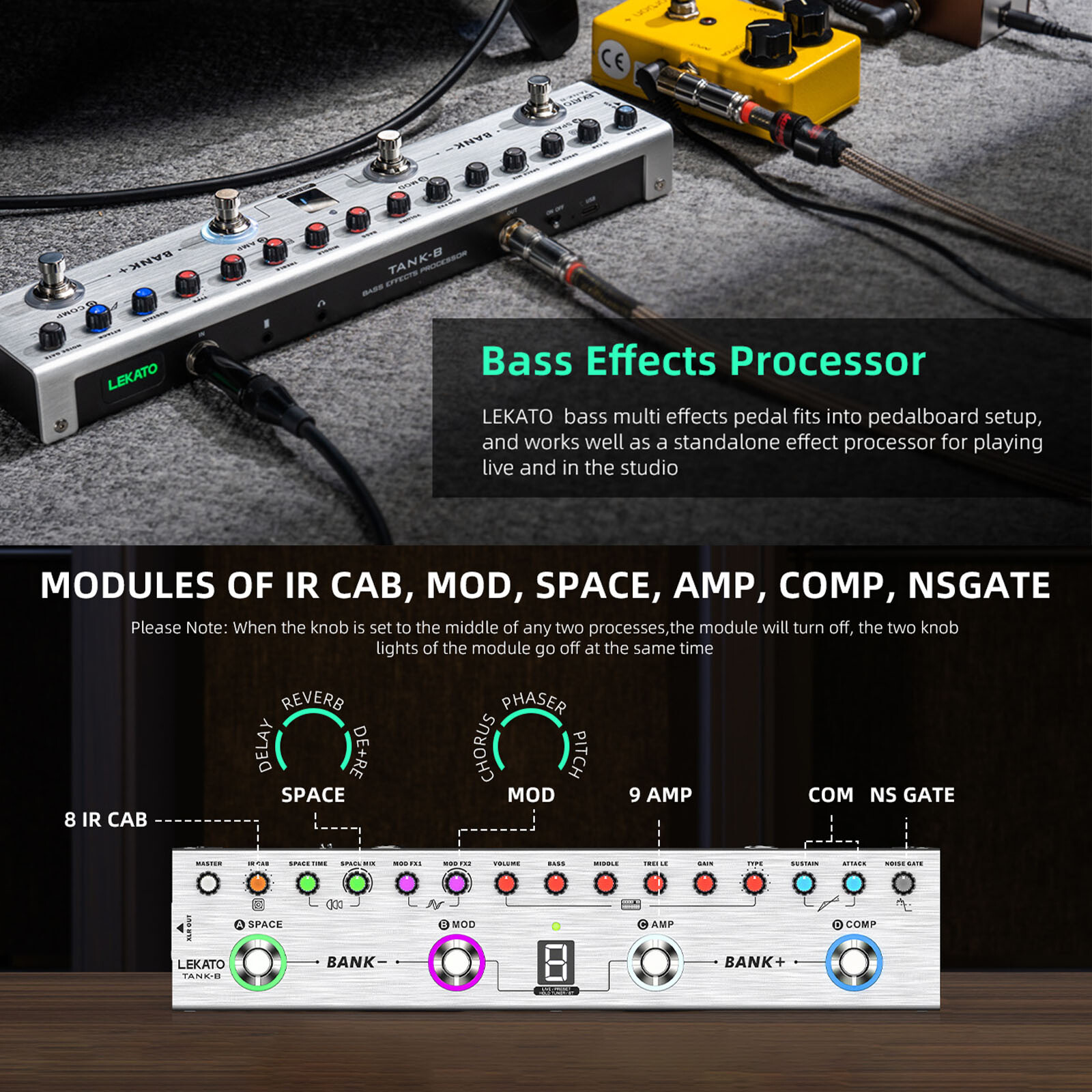 LEKATO Electric Bass Effects Pedal Multi Effects Compressor Recording Amp Mod 