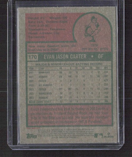 2024 TOPPS Heritage Hot Box lila Chrom Refraktor #170 Evan Carter RC - Bild 2 von 2