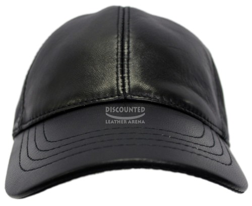 BASEBALL Golf CAP Black REAL LEATHER Outdoor Sport Adjustable Hat Summer Caps - Picture 5 of 5