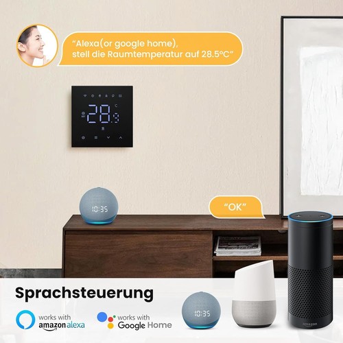 MIUCDA Fussbodenheizung Thermostat Raumthermostat Tuya WiFi Alexa Google Schwarz - Bild 6 von 8