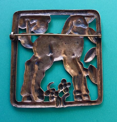 Art Deco Lamb sheep in Flowers tee VTG Danecraft Sterling Silver 925 Brooch 2" - Picture 6 of 9