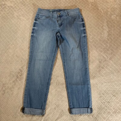 Hot In Hollywood Jeans Womens 2 Denim Blue Pinstripe Cuffed Skinny Mid Rise