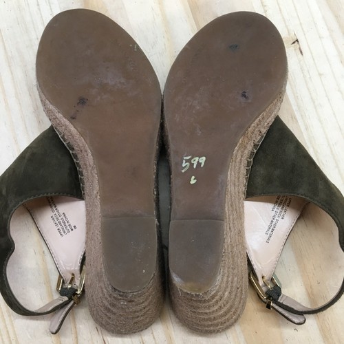Banana Republic Sandals Womens 9 M Espadrille Green Suede Leather Peep Toe Wedge - Picture 9 of 16