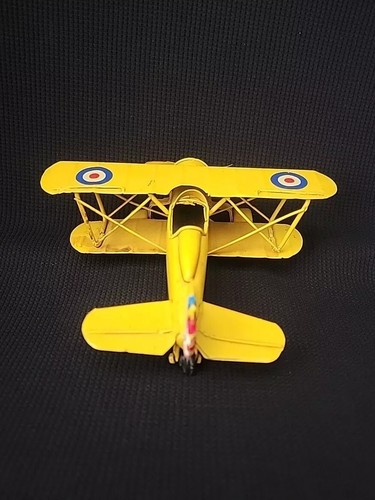 VINTAGE STYLE Yellow Metal Bi-Wing Airplane FIGURINE TOY Single Engine AIRCRAFT - Picture 6 of 15
