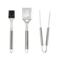 BBQ Stainless Steel Tool Set with Spatula Tongs & Brush 3 Piece Outdoor Cooking