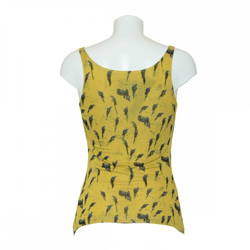 Bird De Top Blouse Print Yellow Ruched Statement Jersey Isabel Pedro Sleeveless dRzqIdH