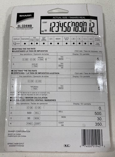 Sharp EL334WB Basic Calculator - Picture 2 of 2