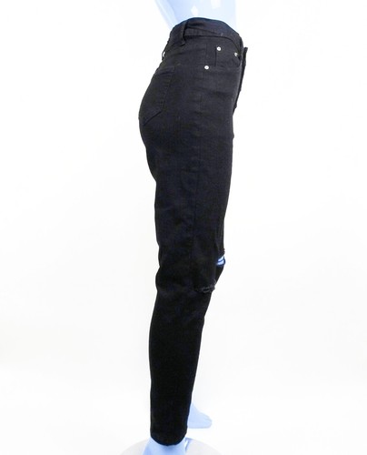 Pantalones de mezclilla elásticos ajustados Shein cintura alta negros rasgados S 4 6 botones Mosca Destro - Imagen 4 de 6