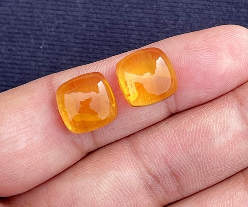 Citrin Quarz glatter Kissen Cabochon, loser Edelstein, 12x12 mm 1 Paar 14Ct. - Bild 2 von 5