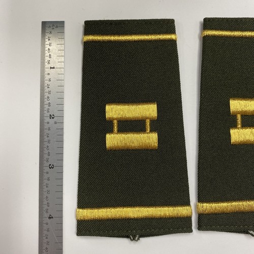 Captain - Police Style Epaulette - Gold Embroidery On Green Fabric - 2 Stripes - Picture 2 of 3