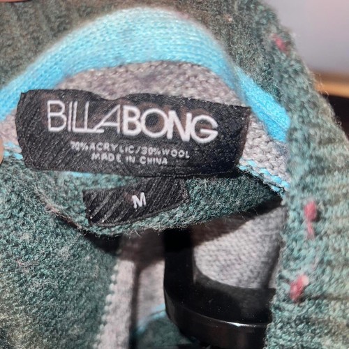 Vintage Billabong Wool Sweater Men’s Medium Green Gray Striped Knit Spellout Y2K - Picture 3 of 4