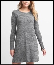 NEW GAP Softspun Knit Swing Dress Long Sleeve Black Grey Strip Womens XS L NWT