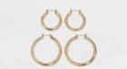 Wild Fable Hoop 2-pairs Earring Set with Clip-In Clasp - Gold Tone - NEW