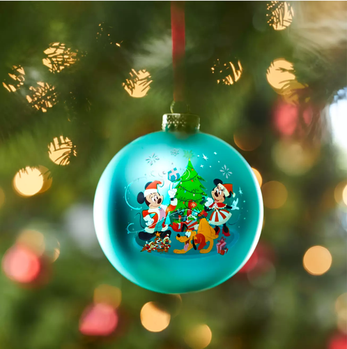 Disney Store Mickey and Minnie Glass Festive shimmer Bauble Hanging Ornament - Picture 2 of 3
