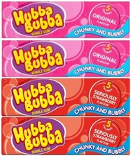4x Hubba Bubba 2x Original & 2x Strawberry Flavor Chunkier & Bubblier Bubble Gum